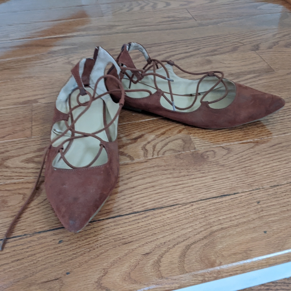 Express Rust Brown Faux Suede Pointed Toe Lace Up… - image 1